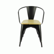 LIGNE CHR Austin fauteuil metal assise pin naturel lot de 4 - noir métal MCH-751334_NOIR LIGNE CHR Austin fauteuil metal assise pin naturel lot de 4 - noir métal MCH-751334_NOIR