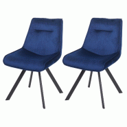 Mendler Lot de 2 chaises de salle à manger HWC-K24, chaise rembourrée, chaise de cuisine, métal velours ~ bleu - bleu textile 89597