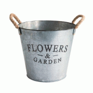 Seau en métal gris - poignées en jute - D.23 x H.22cm - FLOWERS & GARDEN