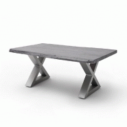 TABLE BASSE CLAREN PLATEAU 110 EN ACACIA LAQUÉ GRIS PIÉTEMENT X ACIER BROSSÉ