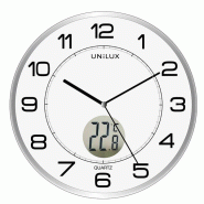 Unilux Tempus Horloge murale Systeme Quartz avec Thermometre Digital Diamètre 30,5cm Gris metal - blanc 400094592_0