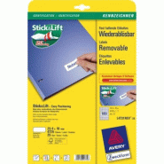 AVERY 4725 étiquettes enlevables blanches, format 25,4 x 10 mm (25 feuilles A4 / cdt) - 3266550132494
