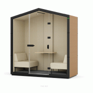 Cabine acoustique "TREEHOUSE" - 2 Places, 1 Paroi vitrée - 1 Paroi pleine, Aménagé (fauteuil, table, banc) Cabine acoustique "TREEHOUSE" - 2 Places, 1 Paroi vitrée - 1 Paroi pleine, Aménagé (fauteuil, table, banc)