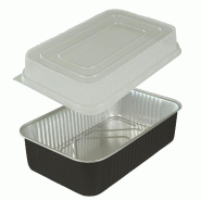 Combo Premium NOVATRAY Plat Alu NOIR 2000ml (293x193mm) + Couvercle PP (H. Totale: 46+24=70mm) - Kit Premium Noir- Lot de 450 - KPR2000N