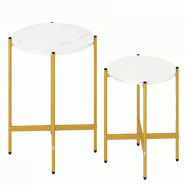 COSTWAY Ensemble de 2 Tables Basses Rondes, Tables d'Appoint avec Look Marbre et Cadre Métallique, Table de Salon Moderne, Table Basse - blanc VH3433