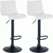 Décoshop26 - Lot de 2 tabourets de bar design simple avec repose-pieds en plastique blanc pieds en métal noir 10_0004048 - blanc métal 3000251907957