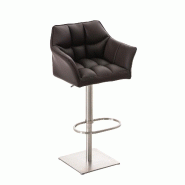 Décoshop26 - Tabouret de bar x1 réglable en similicuir marron assise enveloppante capitonnée avec base carrée en acier inoxydable 10_0006502 - mar