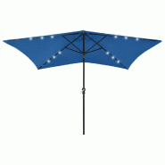 Helloshop26 - Parasol avec led et mât en acier 2 x 3 m bleu azuré 02_0008067 - bleu acier 3000431947766