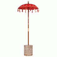 Helloshop26 - Parasol balinais extérieur avec base 95 x 95 x 260 cm ample ombre ambiance tranquille en coton rouge 02_0055954 - rouge Bambou 30002392