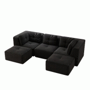 Merax Canapé modulable 3 places avec 2x tabourets, Cloud Sofa Cord sans cadre, canapé lounge près du sol, avec accoudoirs larges, noir - noir multi