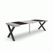 SKRAUT HOME Table console extensible, 260, Pour 12 personnes, Pieds bois massif, Ciment - gris Bois manufacturé 341_21