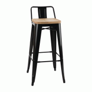 Tabourets bistro hauts avec dossier et assise en bois noirs (lot de 4) | Bolero - FB623