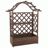Décoshop26 - Bac à fleurs surélevé avec treillis 4 côtés jardinière 138 x 110 x 44 cm brise-vue extérieur en bois marron 04_0008925 - Bois mas