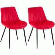 Décoshop26 - Lot de 2 chaises de salle à manger couture décorative vertical avec pieds en métal noir mat et assise en velours rouge 10_0001748 - n Décoshop26 - Lot de 2 chaises de salle à manger couture décorative vertical avec pieds en métal noir mat et assise en velours rouge 10_0001748 - n