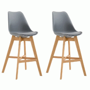 Décoshop26 - Lot de 2 tabourets de bar scandinaves coque plastique et PVC gris et pieds en bois massif 10_0005963 - gris Bois massif 3000265318794