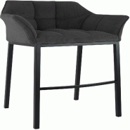 Décoshop26 - Tabouret de bar x1 assise enveloppante capitonnée en velours côtelé gris foncé avec structure à 4 pieds en métal noir 10_0005894 -