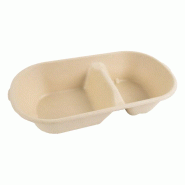 ECOLOMIQUE - 50 Pcs - Boîte rectangulaire brune en pulpe - 825 ml, 2 compartiments, 23,5 x 13 x 5 cm - ECO210APURC28BR - marron Bagasse ECO210APURC28