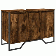 Helloshop26 - Armoire lavabo peu encombrante avec grand espace de rangement 91 x 35 x 60 cm en bois d'ingénierie chêne fumé 02_0049575 - métal 300