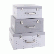 SET DE 3 BOÃŽTES DE RANGEMENT MALLE GRIS - PARIS PRIX SET DE 3 BOÃŽTES DE RANGEMENT MALLE GRIS - PARIS PRIX