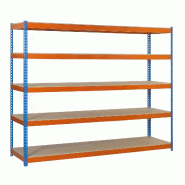 SimonRack Rayonnage industriel, 3000x1500x600 mm, 400 kg au point de flexion, 5 étagères bois, rayonnage garage, Bleu/Orange/Bois- Ecoforte - orange