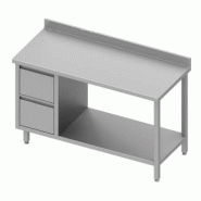 Table de travail inox adossée avec deux tiroirs à gauche avec étagè... - P930268110