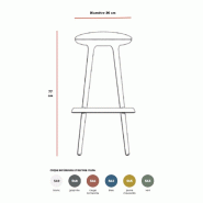 Tabouret haut avec pieds en bois et repose pieds TOP - Graphite 210