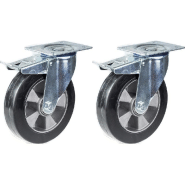 Roulette 200mm 8" pivotante en caoutchouc noir avec frein, forte capacité de 700kg, set de 2 Roulette 200mm 8" pivotante en caoutchouc noir avec frein, forte capacité de 700kg, set de 2