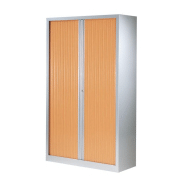 Armoire de bureau à rideaux hêtre/alu haute l.1200 mm Armoire de bureau à rideaux hêtre/alu haute l.1200 mm