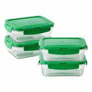 Benetton - Jeu de 4 Boîtes Hermétiques Rectangulaires 840 ml en Verre Borosilicate avec Couvercle Vert Rainbow Be - vert multi-matériau PK7618