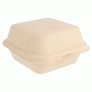 Boîte burger bagasse naturelle à couvercle attenant 450cc 15,2x15x8,4 - par 600
