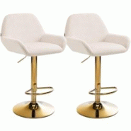 CLP Lot de 2 tabourets de bar Braga or velours Crème - beige textile 325114 CLP Lot de 2 tabourets de bar Braga or velours Crème - beige textile 325114