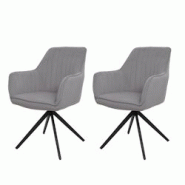 Décoshop26 - Lot de 2 chaises de salle à manger avec accoudoirs siège rotatif en tissu gris clair cadre en acier noir 04_0007371 - gris 3000262085804 Décoshop26 - Lot de 2 chaises de salle à manger avec accoudoirs siège rotatif en tissu gris clair cadre en acier noir 04_0007371 - gris 3000262085804