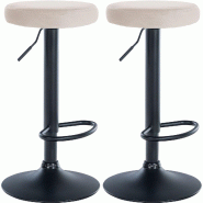 Décoshop26 - Lot de 2 tabourets de bar avec assise en tissu velours crème et cadre métal noir TDB10706 - noir 3002477032697
