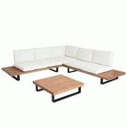 Décoshop26 - Salon de jardin ensemble lounge 5 places 255x255 cm aluminium et bois d'acacia avec coussins crème 04_0010286 - beige aluminium 3000267