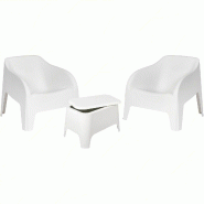 Ensemble de 2 fauteuils Petra blancs avec table de rangement - blanc plastique polypropylène 8050054388373