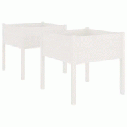 Helloshop26 - Jardinière bac lit surélevé plantes fleurs jardin terrasses lot de 2 70 x 70 x 70 cm bois de pin massif blanc 02_0039003 - 3000217985524