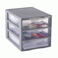 Lot de 2 Module 3 tiroirs, 3 x 6 litres, en plastique gris/transparent - 3234530001900