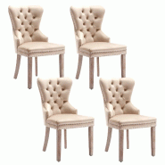 Merax Chaise de salle à manger (lot de 4), chaises de cuisine, chaise rembourrée, chaise de salon, coiffeuse en velours, beige - beige multi-matéri