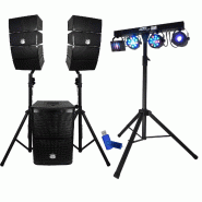 BM Sonic Pack DJ Pure Array 1000 - Enceintes satellites + Caisson + Pieds - 1000W USB/BT  +4 effets lumière DMX EUPHORIA+Clé USB 32G - 3666638039378