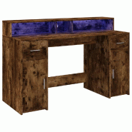 Bureau et lumières LED chêne fumé 140x55x91cm bois d'ingénierie Modèle Atlas Office Pro Vintage - 8721158402592