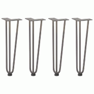 Helloshop26 - Lot de 4 pieds en épingle à cheveux pour table basse 42 cm robustes design moderne en acier naturel 02_0056742 - acier 3000239681626