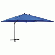Helloshop26 - Parasol meuble de jardin déporté avec mât et lumières led  300 cm bleu azur 02_0008520 - bleu aluminium 3000454782726