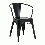 Lot de 4 fauteuils bistrot (H) assise 440 mm, en acier poudre noir, livrés montés, CURVE