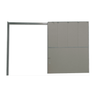 Porte coupe-feu coulissante réserve et entrepôt - 1H ou 2H - EI60 ou EI120 - Sur linteau avec rail - Surface maxi du vantail 20,48 m² Porte coupe-feu coulissante réserve et entrepôt - 1H ou 2H - EI60 ou EI120 - Sur linteau avec rail - Surface maxi du vantail 20,48 m²