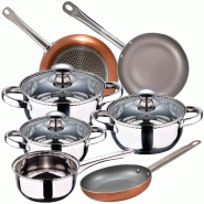 San Ignacio - Batterie de cuisine 16/16/18/20cm en acier inoxydable avec jeu de poêles Optimum Plus 18/22/26cm en aluminium embouti - multi-matériau