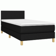 Décoshop26 - Cadre de lit LED avec sommier tête de lit matelas 90x190 cm tissu noir TDL0209074 - noir 3001670282724