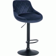Décoshop26 - Tabouret de bar en velours bleu coutures décoratives pivotant support métal noir TDB10665 - bleu 3002472732691
