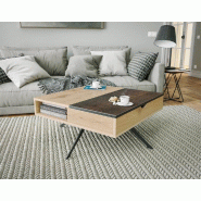Lakan Table basse relevable pivotante couleur chêne Lakan Table basse relevable pivotante couleur chêne