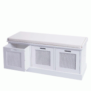 Mendler Banc HWC-J49, Banc de vestiaire rembourré, coussins, boîtes de rangement 47x110x40cm ~ blanc, rembourrage crème-blanc - blanc Bois massif 8