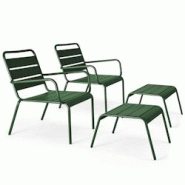 Oviala Business Oviala Lot de 2 fauteuils relax avec repose-pieds en métal Vert forêt - vert acier 114728